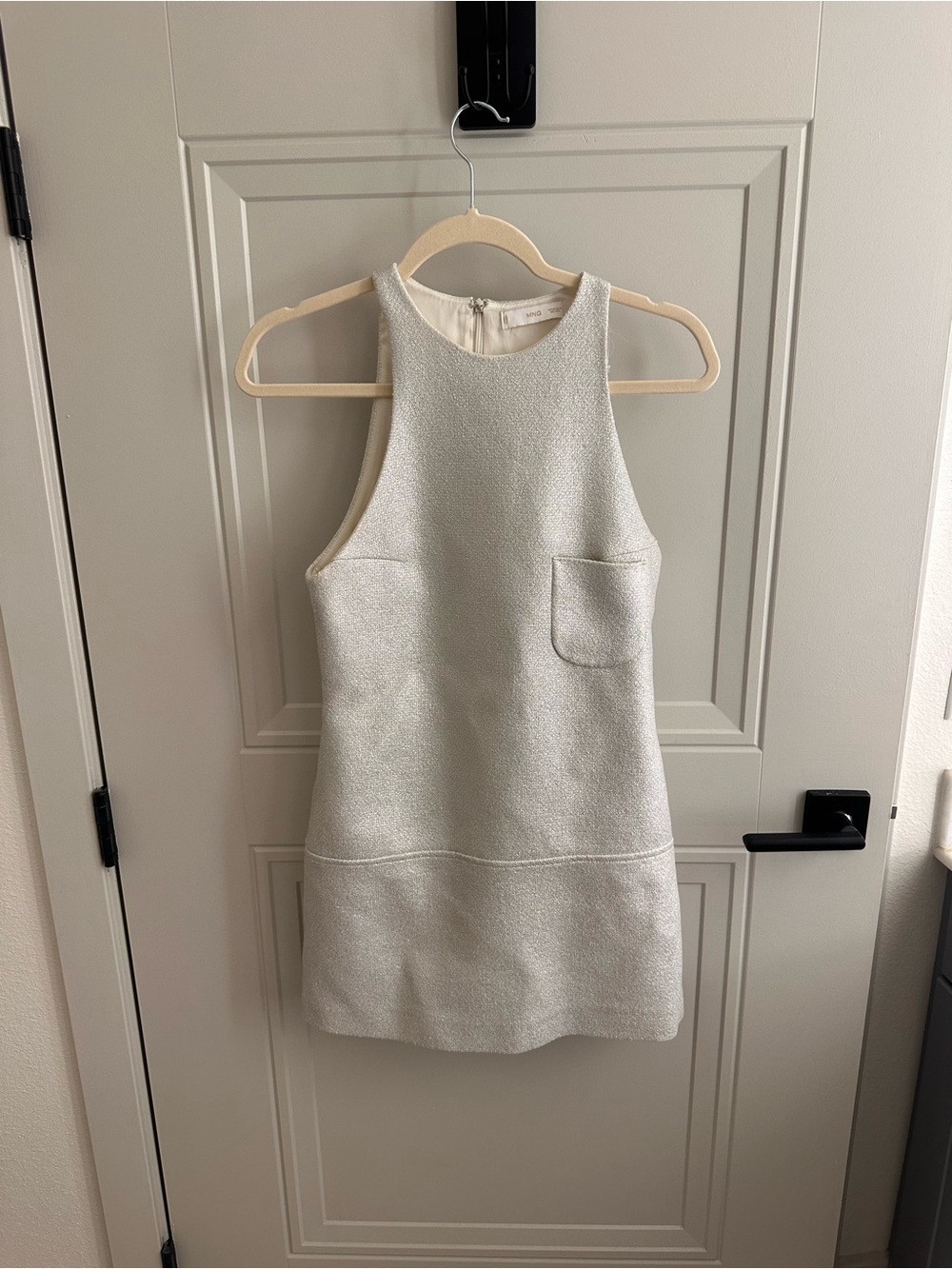 Mango Sleeveless Silver Textured Shift Dress